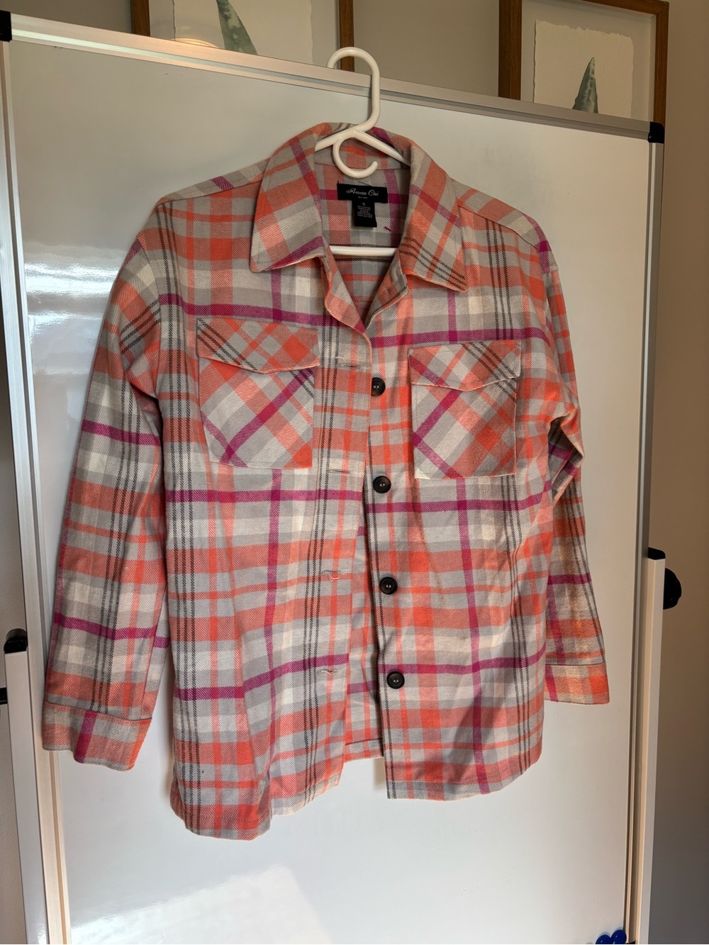 Orange & Pink Plaid Button-Up Shacket